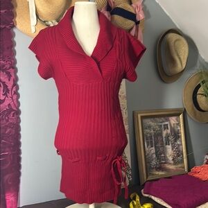 Red Ribbed Mini Skirt with Tie Front